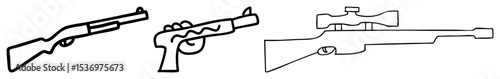 Vector Firearms Collection: Vector Illustrations of a Revolver Submachine Gun and Sniper Rifle