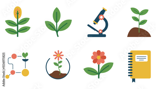 A vibrant set of vector nature icons, featuring green leaves, plants, and eco-friendly floral illustrations, perfect for spring and summer designs