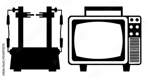 Vector Vintage television and reel-to-reel player .