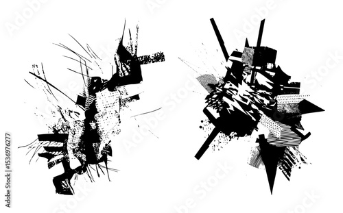 Vector Abstract dynamic shapes create a chaotic energetic composition.