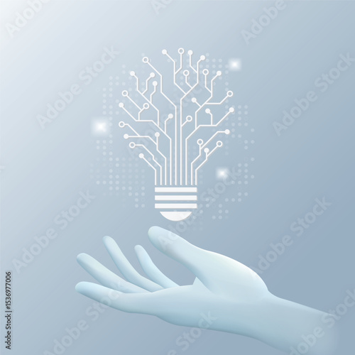 Hand holding light bulb circuit, Creative artificial intelligence technology Idea concept