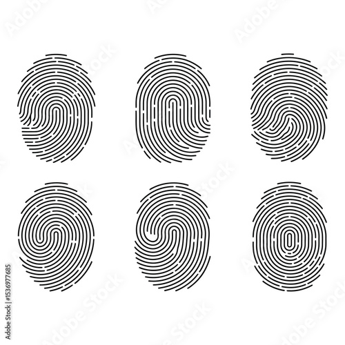 Fingerprint patterns isolated on white background for security access