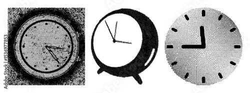 Vector Stylized clock face illustrations with varying dot .