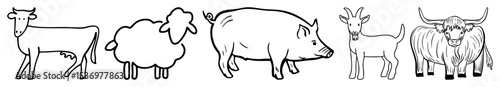 Vector Farm animals featuring a cow sheep pig goat and longhorn.