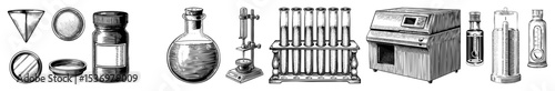 Vector Vintage scientific glassware and equipment .