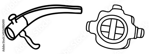 Vector Vintage diving helmet and harpoon .