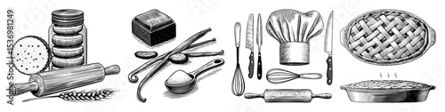 Vector Vintage baking tools and ingredients .