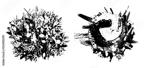 Vector Abstract floral and currency symbol elements in distressed brushstroke style.