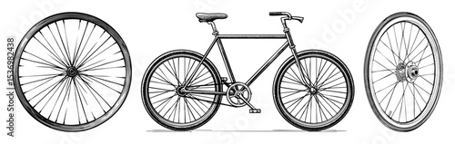 Vector Vintage bicycle with detached wheels in a .