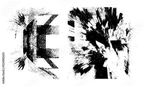 Vector Abstract typographic featuring distressed letterforms.