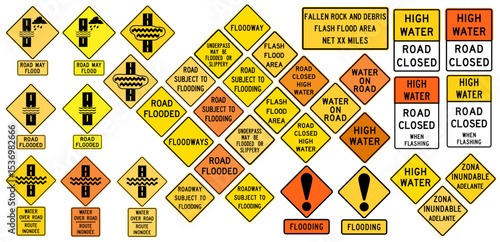 Flooded Roads Warning Road Signs
