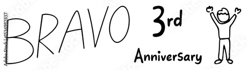 Vector Celebratory featuring  text and a cheering figure for a third anniversary.