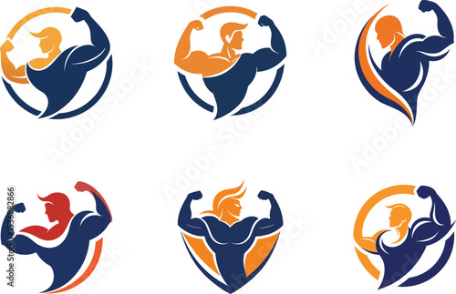 Strongman Logo Designs Fitness Branding Muscle Icons Bodybuilding Athletic Symbols for Gym Businesses