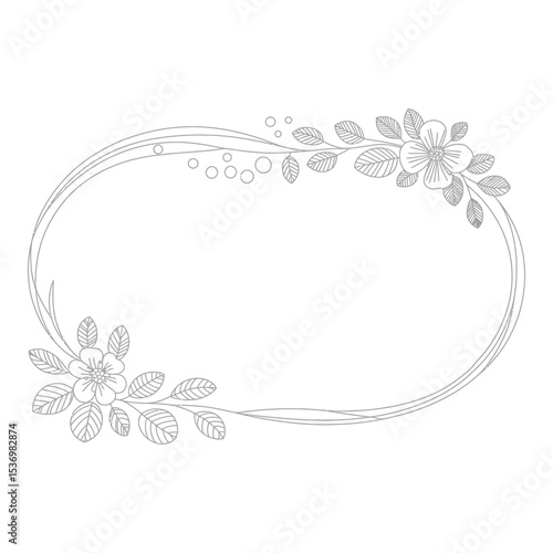 Wallpaper Mural Floral oval frame with leaves and flowers isolated on white background Torontodigital.ca