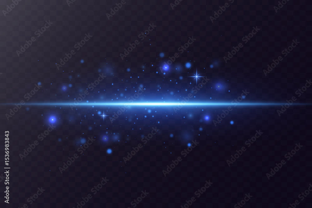 Obraz premium Bright flash of blue light. Horizontal lines of light. Light flash of sparks and magic dust. Vector.