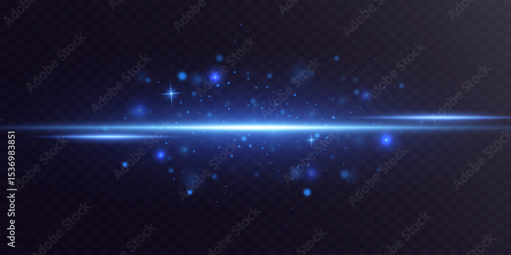 Obraz premium Bright flash of blue light. Horizontal lines of light. Light flash of sparks and magic dust. Vector.