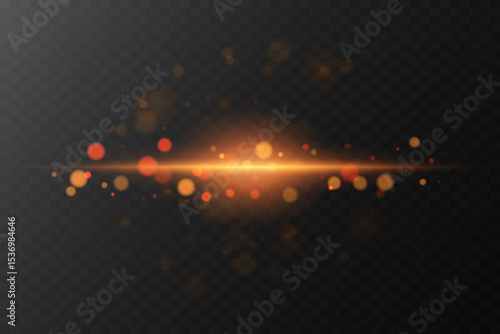 Bright flash of golden light. Horizontal lines of light. Light flash of sparks and magic dust. Vector.