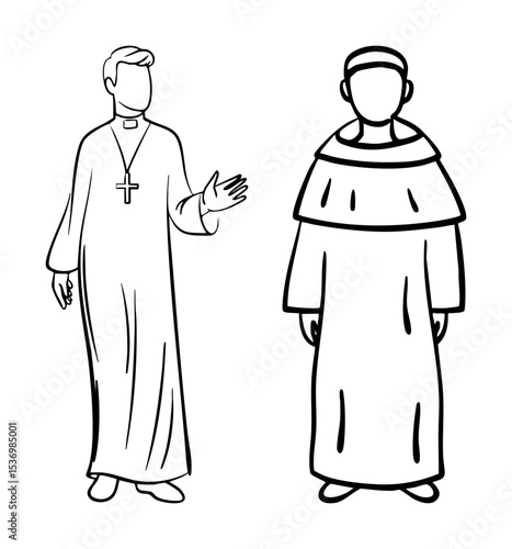 Vector Clerical figures a priest and a monk depicted as simple vector illustrations.