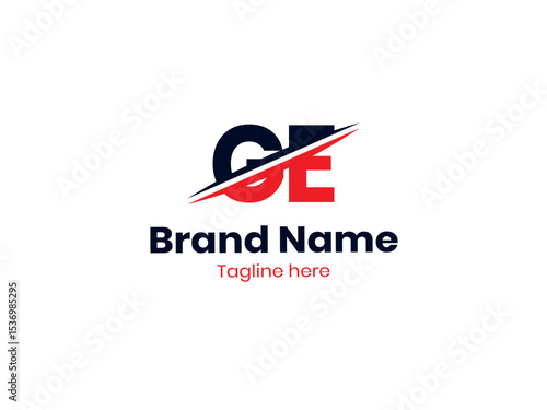 Vector GE logo design is divided by a line. GE logo template with red and black colors. EG logo, EG letter