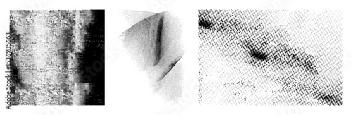 Vector Halftone portrait fragments depict expressive facial features.