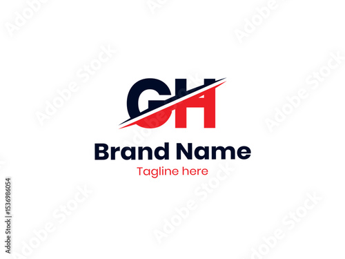 Vector GH logo design is divided by a line. GH logo template with red and black colors. HG logo, HG letter