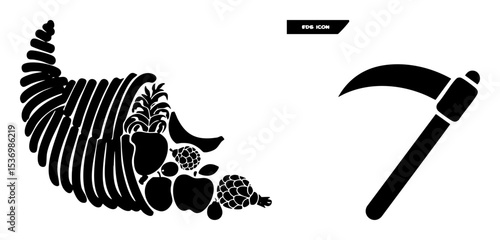 Vector Harvest cornucopia and set depicting abundance and reaping.