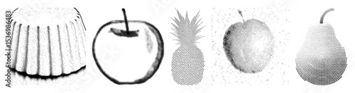 Vector Variety of fruit illustrations in dotted style.