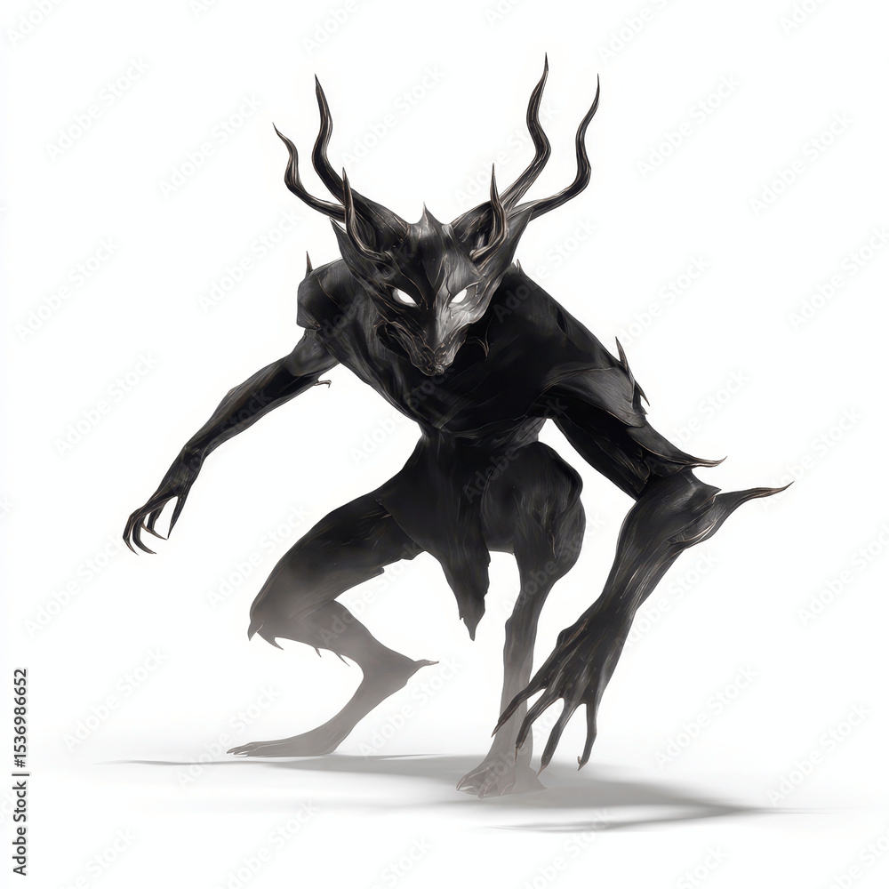 Fototapeta premium Dark Fantasy Creature Antlered Shadow Beast