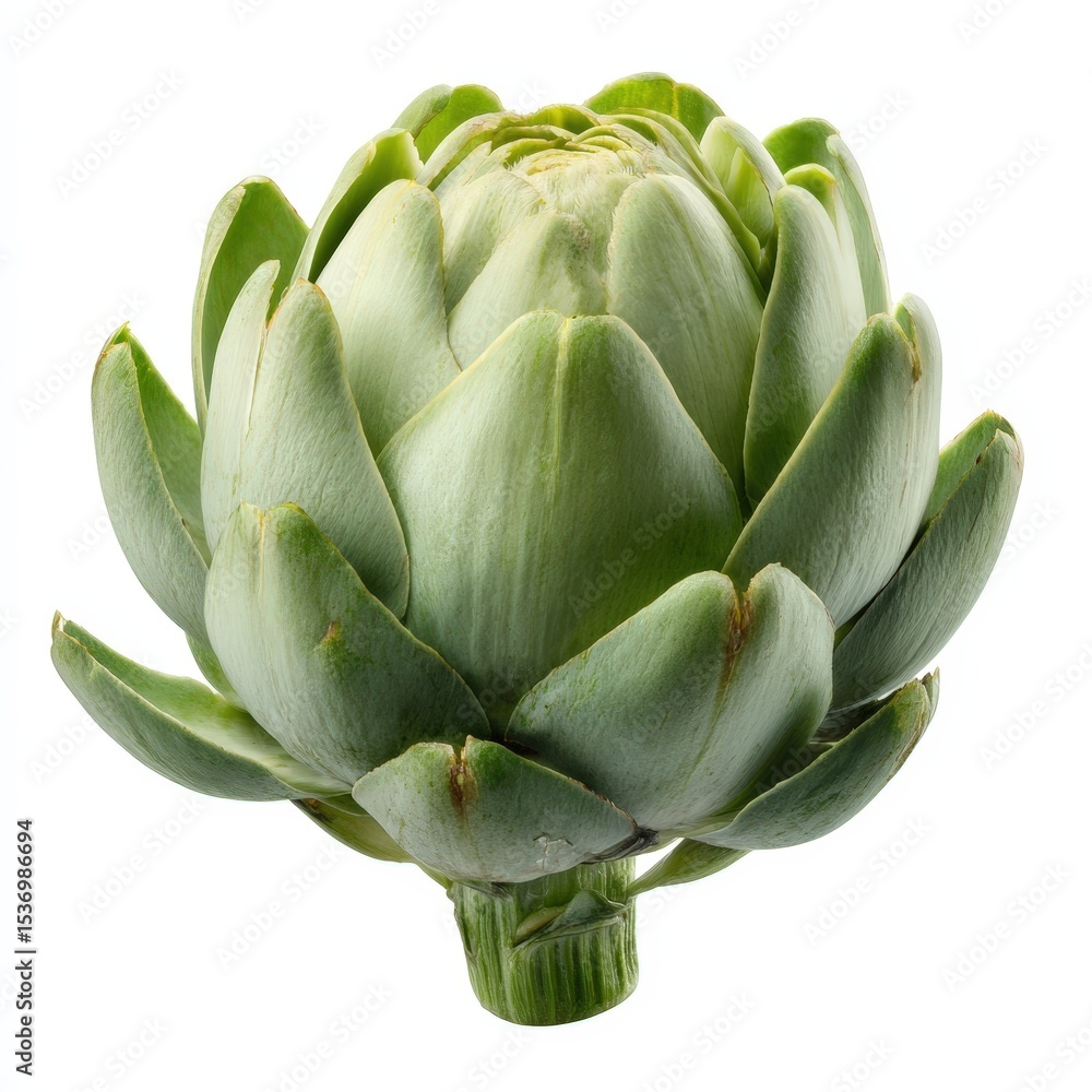 Fototapeta premium Fresh Green Artichoke Vegetable Close Up Studio Shot Isolated on White Background