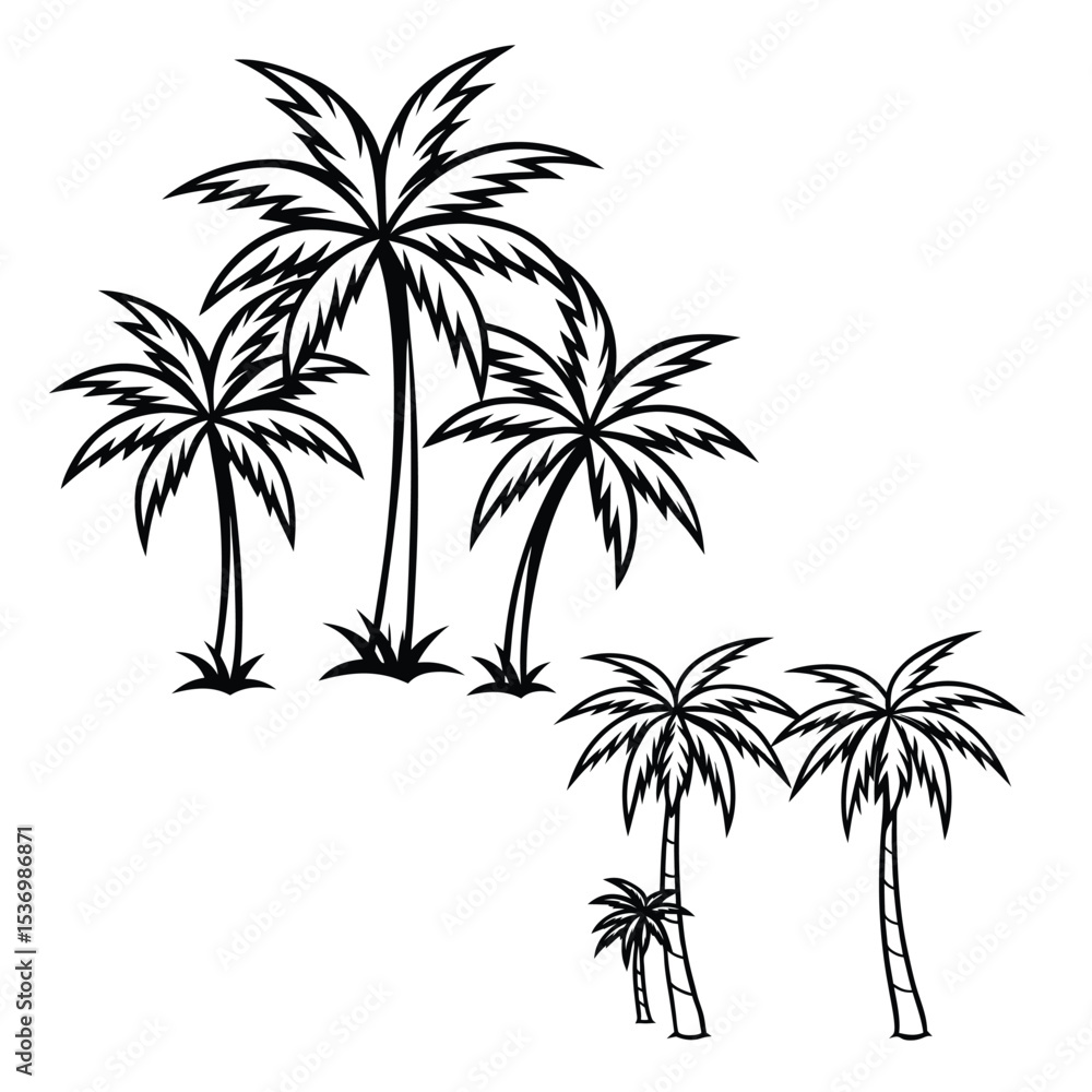 Fototapeta premium Tropical Palm Tree Illustrations Line Art Designs for Summer Projects