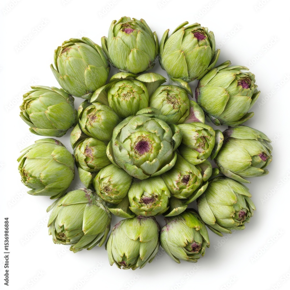 Fototapeta premium Fresh Green Artichokes Arranged in a Circle for Culinary and Health Use