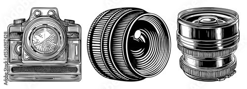 Vector Vintage camera and lenses set.