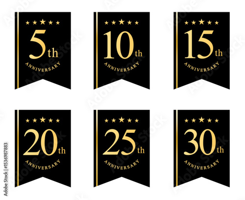 5周年・10周年・15周年・20周年・25周年・30周年のアニバーサリーロゴ(anniversarry logo エンブレム 月桂樹 お祝い ベクター 編集可能 シンプル モノクロ)	
