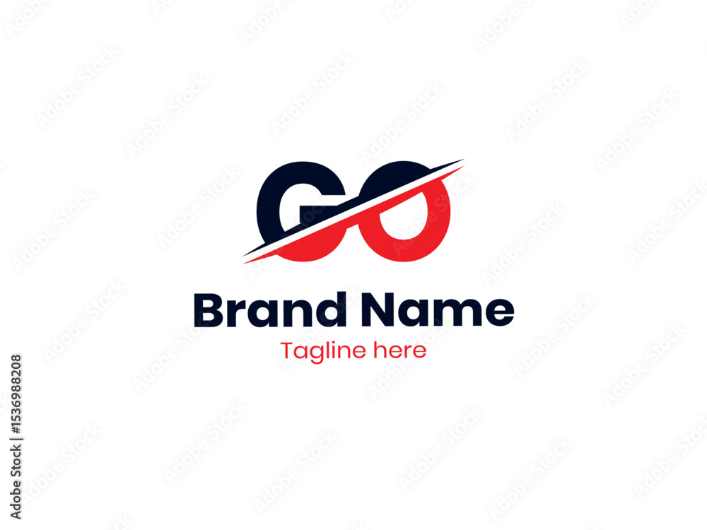 Fototapeta premium Vector GO logo design is divided by a line. GO logo template with red and black colors. OG logo, OG letter