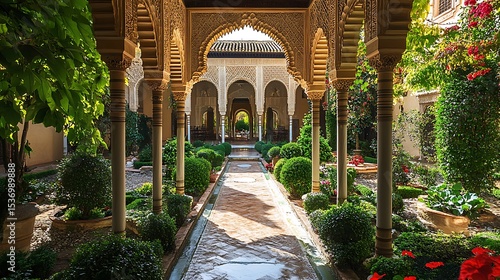 The courtyard of the Alhambra in Granada, Spain