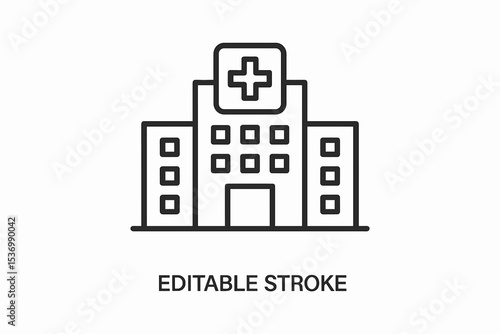 Minimalist hospital building icon with cross symbol