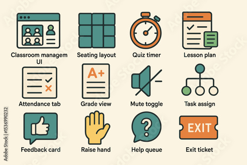 Classroom management icons: tools for efficient educational organization