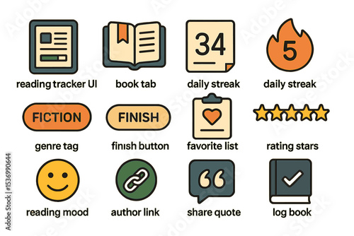 Colorful reading and rating icons for ui design