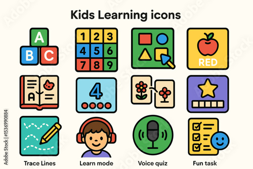 Educational icons for kids: learning tools and activities for early development