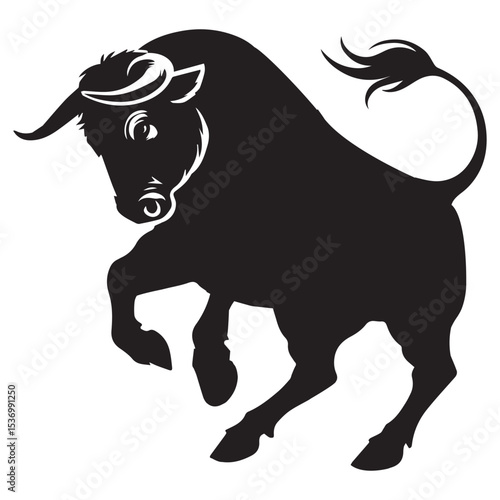 black Bull fighting mood Silhouette Clipart, Longhorn Bull illustration vector, Domestic Animal Cute Bull Art design sublimation
