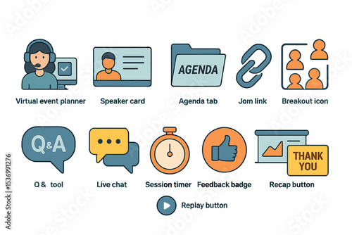 Virtual event tools overview: planner, speaker card, agenda, q&a, feedback badge