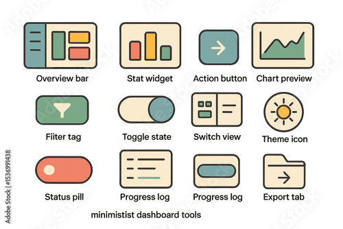 Minimalist dashboard interface icons for digital tools