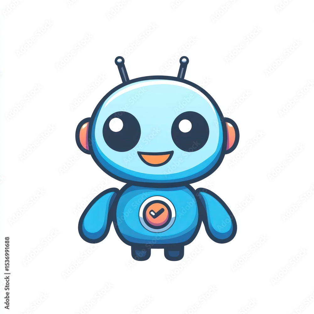 Cute blue robot with a happy expression Cute blue robot with a happy expression