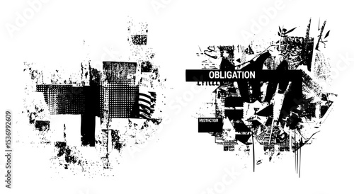 Vector Abstract vector blocks with typographic elements convey complex concepts.