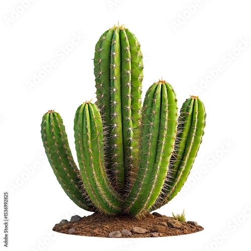Green Cactus Plant with Sharp Spines Isolated on White Background – Succulent Desert Plant PNG