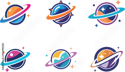 Colorful Planet Logos Design Set perfect for Branding Space Themes App Icons and Creative Projects