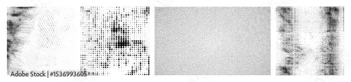 Vector Four abstract portraits composed of scattered dots and shapes.