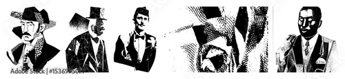 Vector Illustrative portraits of distinguished gentlemen in a bold style.