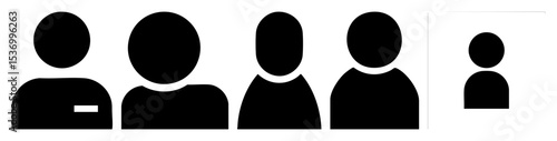 Vector Black silhouettes of four people and a single person represent a team and individual.