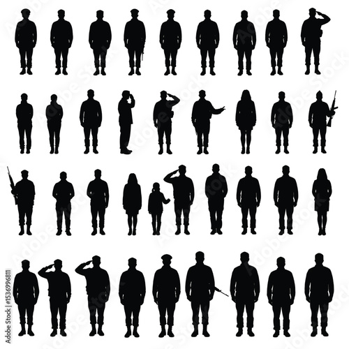 Military Civilian and Children People Silhouettes